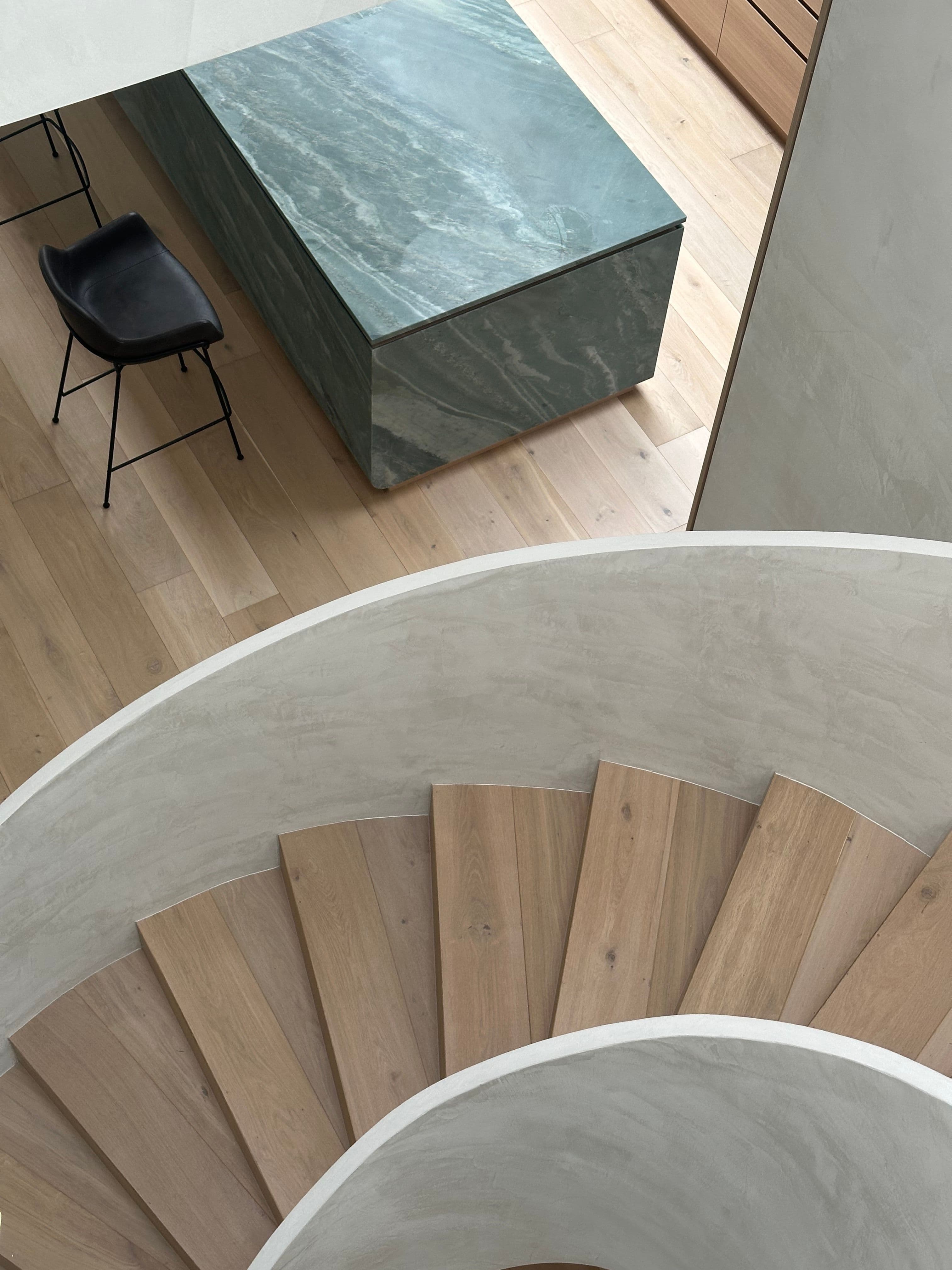 Cashmere engineered oak flooring in a curved Kew living room.